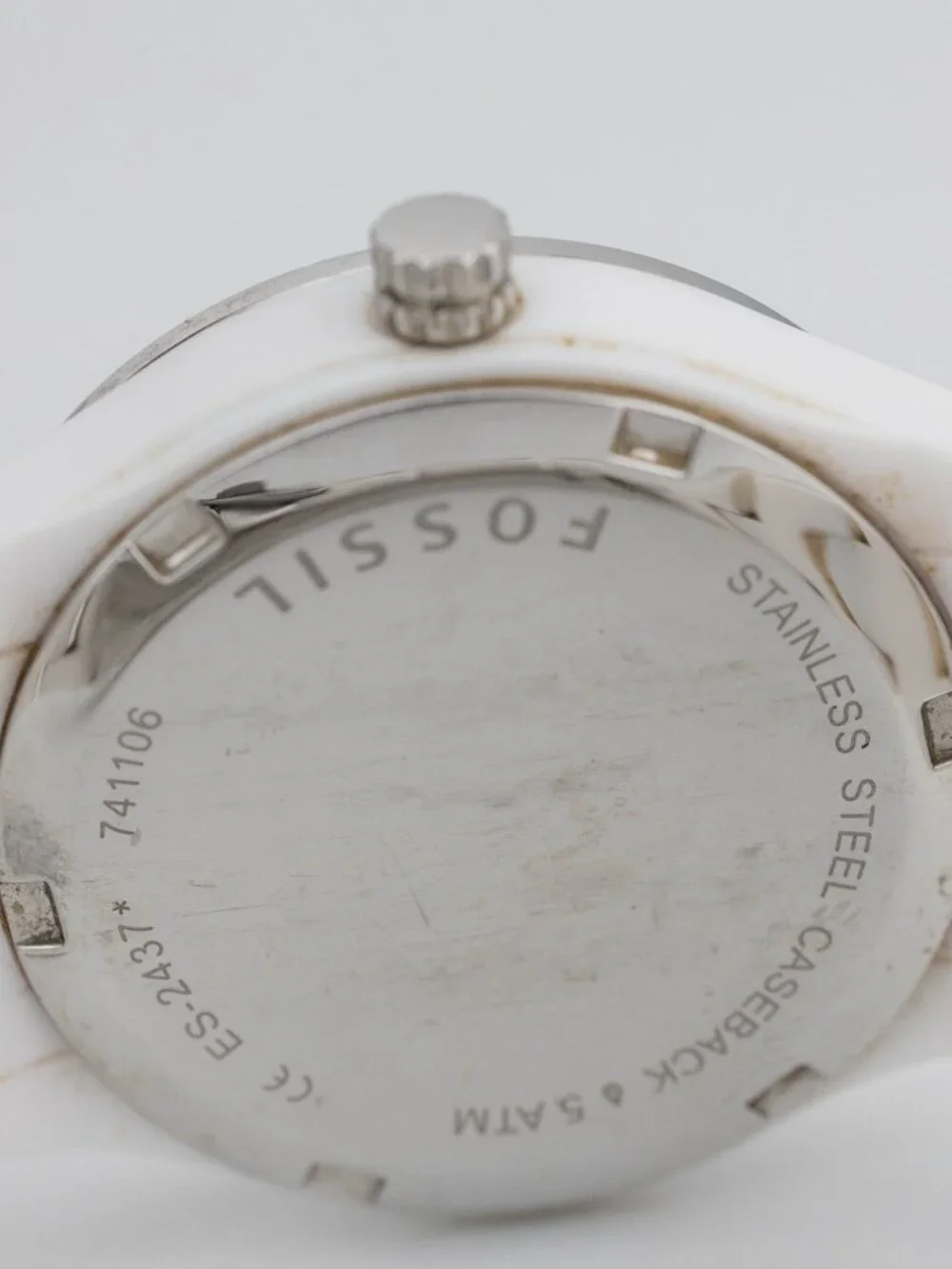 FOSSIL ES-2437 Stella White Resin Date Quartz Analog Women's Watch New Battery